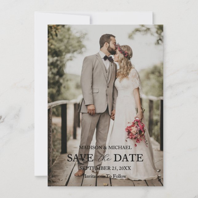 Convites Modern Script Photo Wedding Save The Date (Frente)