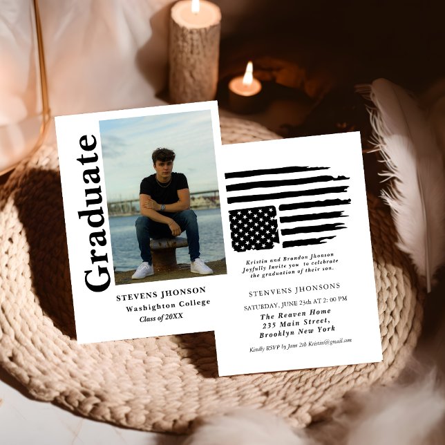 Convites Modern script Police photo graduation invitation (Criador carregado)