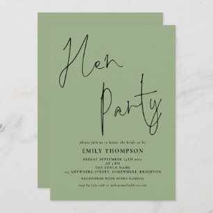Convites Modern Script Sage Green Hen Party