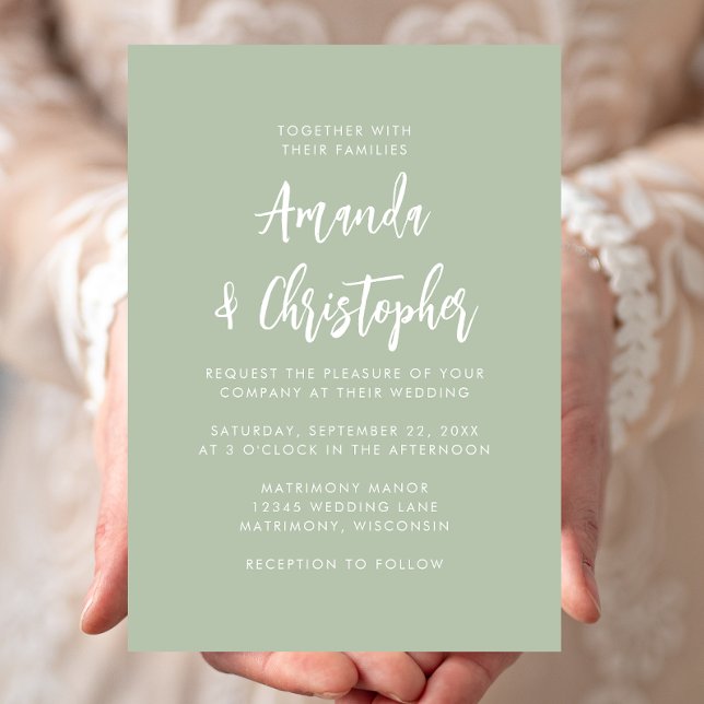 Convites Modern Script Sage Green Wedding (Criador carregado)