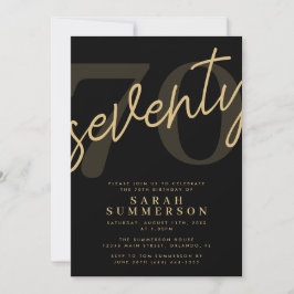 Convites Modern Script Sixty Black Gold 70th Birthday Party