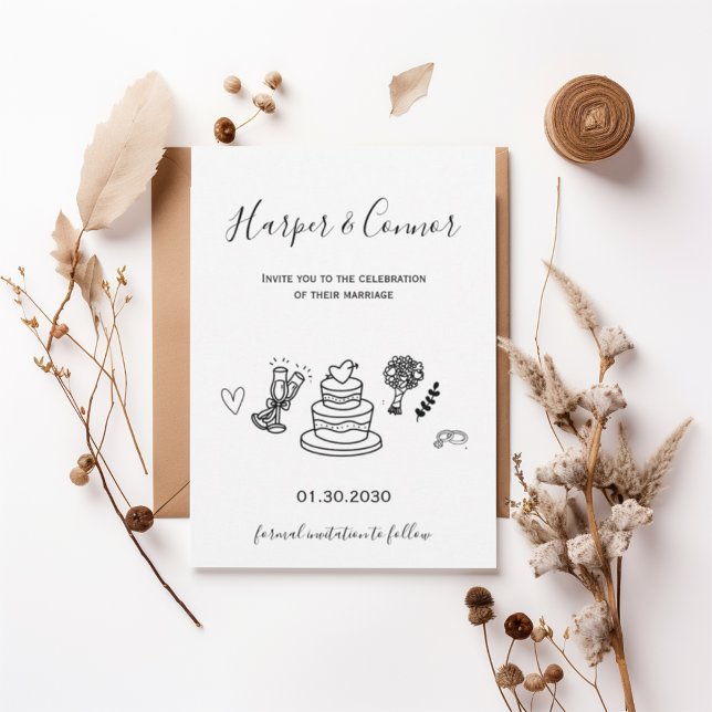 Convites Modern Script Wedding with Minimal Line Art (Criador carregado)
