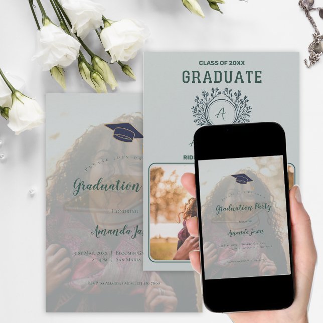 Convites Modern Senior Graduation Photo Party (Modern Senior Graduation Photo Party | Print or Instant Download | 2-Page Front & Back Design)