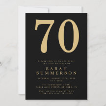 Modern Seventieth Black Gold 70 Birthday Party