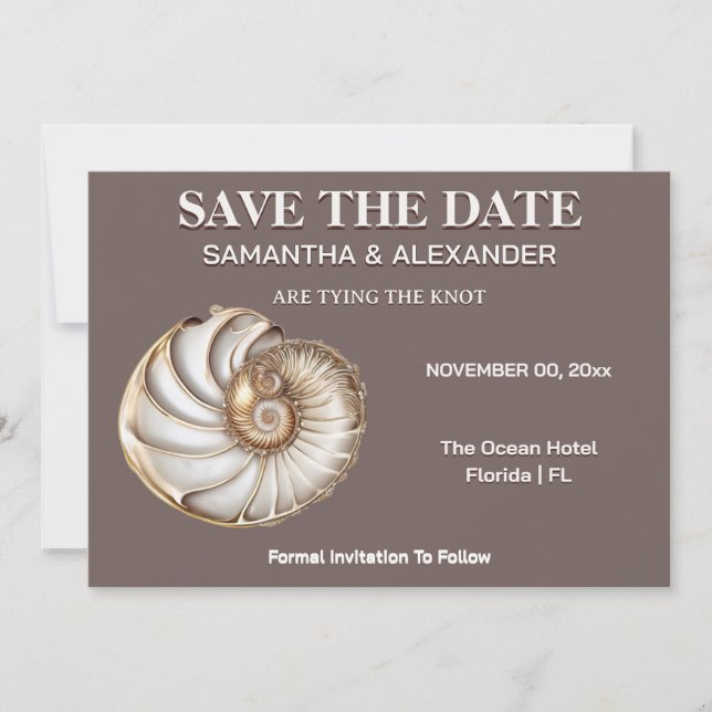 Convites Modern Shell Save the Date Wedding Card (Frente)
