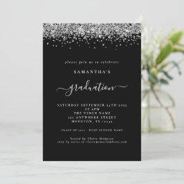 Convites Modern Silver Glitter 2024 Graduação Preto
