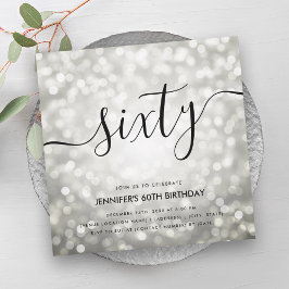 Convites Modern Silver Glitter Luz 60º Aniversário