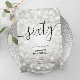 Convites Modern Silver Glitter Luz 60º Aniversário
