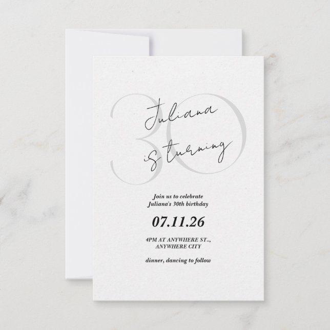 Convites Modern, Simple 30th Birthday Invitation (Frente)