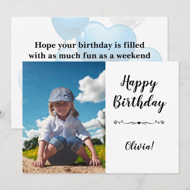 Convites Modern Simple Custom Photo Birthday Greeting Card (Frente/Verso)