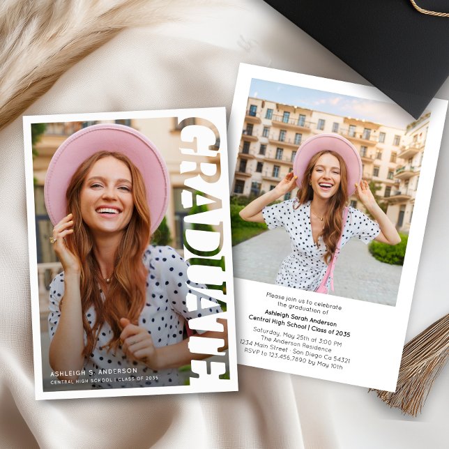 Convites Modern Simple Graduate 2 Photo Graduation Party  (Criador carregado)