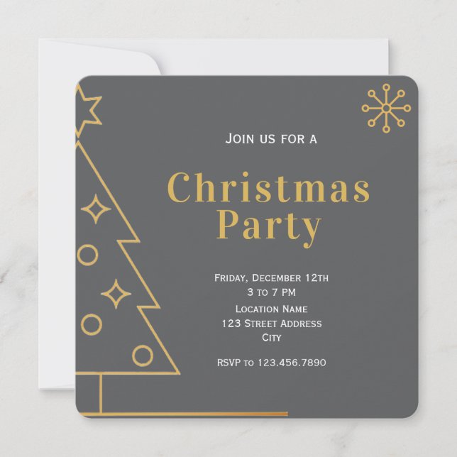 Convites Modern Simple Grey and Gold Christmas Party Square (Frente)
