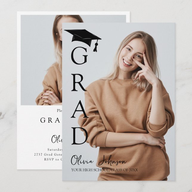 Convites Modern Simple Two Photo Graduation Party  (Frente/Verso)