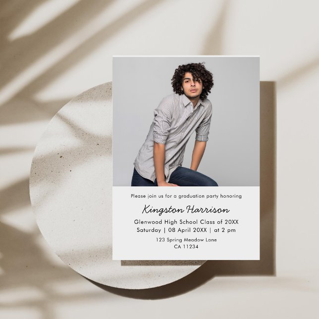 Convites Modern Single Photo Boy Graduation Invitation (Criador carregado)