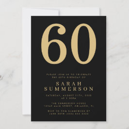 Convites Modern Sixtieth Black Gold 60 Birthday Party