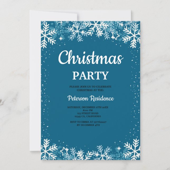 Convites Modern snowflake pine navy winter Christmas party  (Frente)