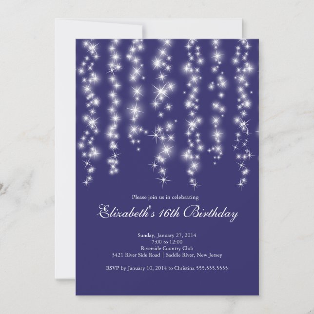 Convites Modern Sparkle Blue Sweet Dezesseis Festas de aniv (Frente)