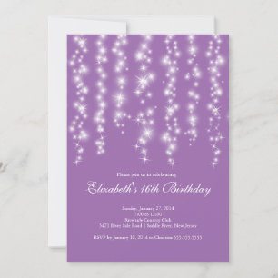Convites Modern Sparkle Purple Sweet Sessenta Festas de ani