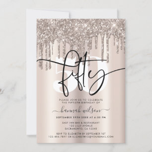 Convites Modern Sparkly Cream Glitter 50ª Festa de anivers