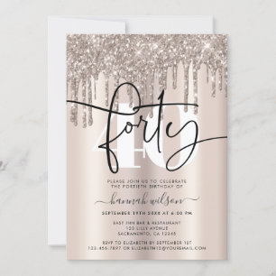 Convites Modern Sparkly Cream Glitter aniversário de 40 an