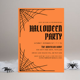 Convites Modern Spider Web Orange Halloween Party