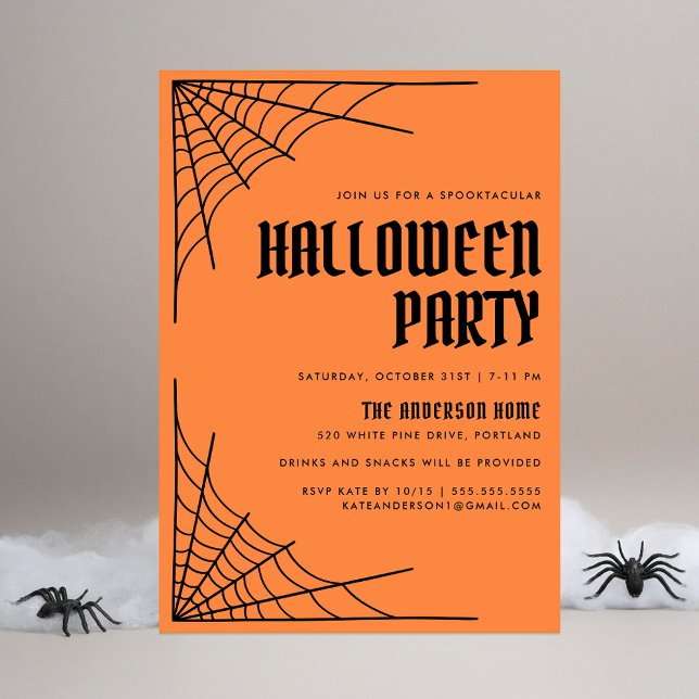 Convites Modern Spider Web Orange Halloween Party (Criador carregado)