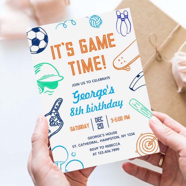 Convites Modern Sports It's Game Time! Kids Birthday (Criador carregado)