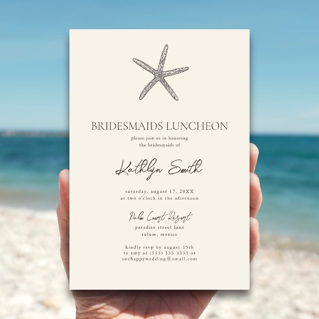 Convites Modern Starfish Beach Ocean Bridesmaids Luncheid (Criador carregado)