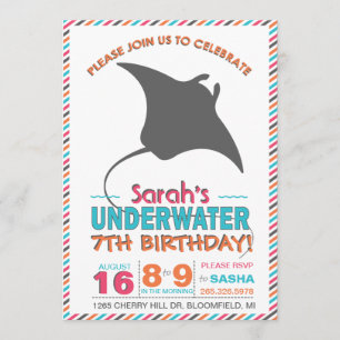 Convites Modern Sting Ray Pink e Orange Invite