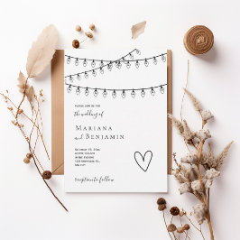 Convites Modern String Lights Minimalist Wedding Invitation