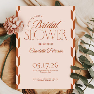 Convites Modern stripe terracot typography Bridal Shower