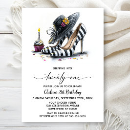 Convites Modern Striped High Heel Shoes 21st Birthday