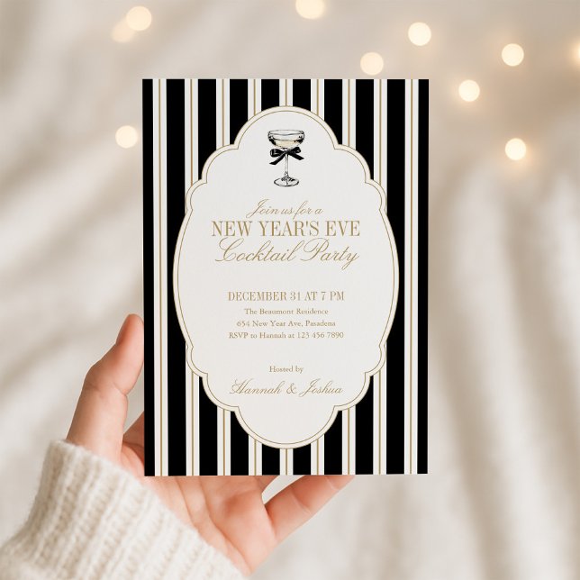 Convites Modern Striped New Year's Eve Party Invitation (Criador carregado)
