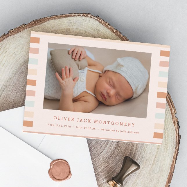 Convites Modern Stripes Baby Boy Birth Announcement (stripes birth announcement card for baby boy)