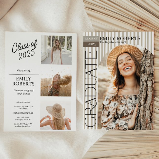 Convites Modern Stripes Photo Graduation Announcement  (Criador carregado)