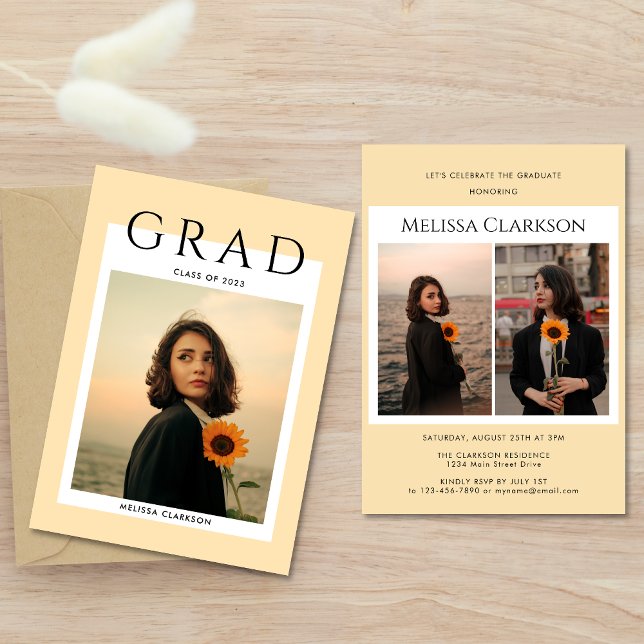 Convites Modern Stylish Beige Polaroid Photo Graduation (Criador carregado)