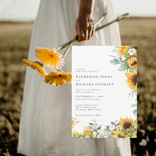 Convites Modern Sunflowers No Parents Wedding (Criador carregado)