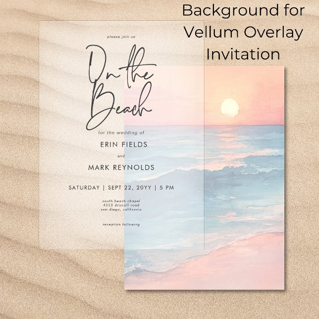 Convites Modern Sunset Beach Background Vellum Weding (Criador carregado)