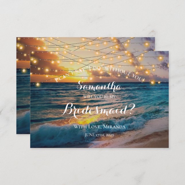 Convites Modern Sunset Beach Lights Summer Bridesmaid (Frente/Verso)