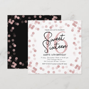 Convites MODERN Sweet 16 Birthday Rosa Chic Glitter