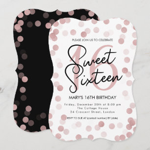 Convites MODERN Sweet 16 Birthday Rosa Chic Glitter