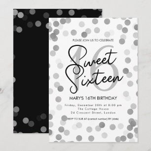 Convites MODERN Sweet 16 Birthday Silver Chic Glitter
