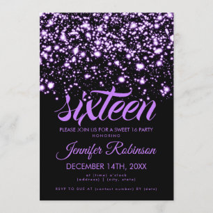 Convites Modern Sweet 16 Purple Midnight Glam