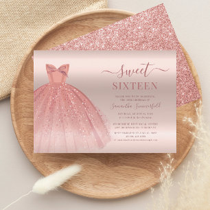 Convites Modern Sweet 16 Rosa Dourado Glam Script