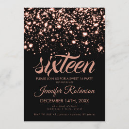 Convites Modern Sweet 16 Rosa Dourado Midnight Glam