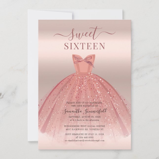 Convites Modern Sweet 16 Script Birthday (Frente)
