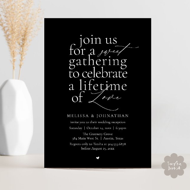 Convites Modern Sweet Love Minimalist Wedding Reception (Modern Sweet Love Minimalist Wedding Reception Dinner Invitation Card in Black and White)
