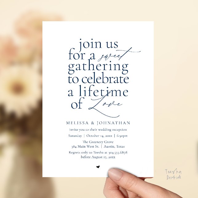 Convites Modern Sweet Love Minimalist Wedding Reception (Modern Sweet Love Minimalist Wedding Reception Dinner Invitation Card in Navy Blue)