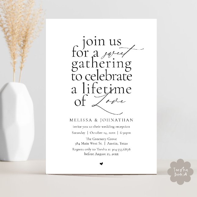 Convites Modern Sweet Love Minimalist Wedding Reception (Modern Sweet Love Minimalist Wedding Reception Dinner Invitation Card in Black and White)