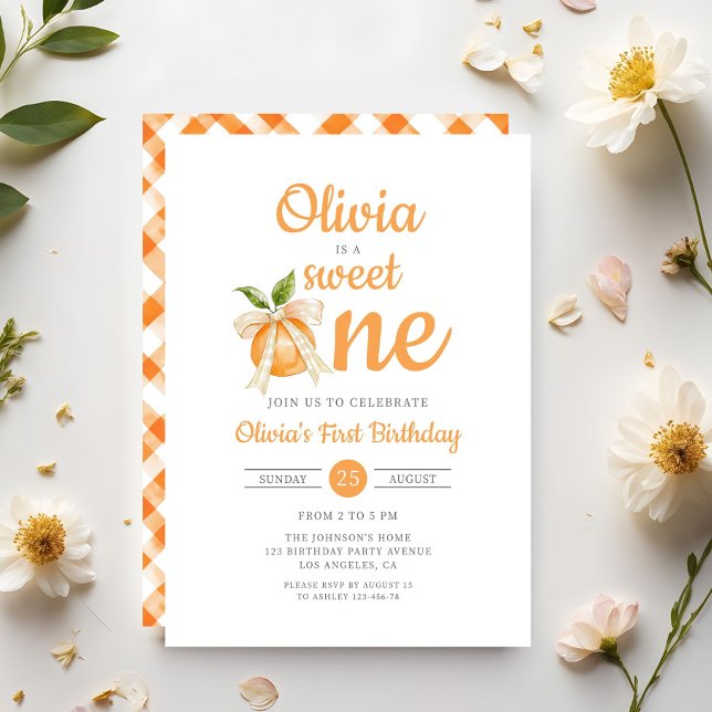 Convites Modern Sweet One Orange Citrus 1st Birthday (Modern Sweet One Orange Citrus 1st Birthday Invitation)